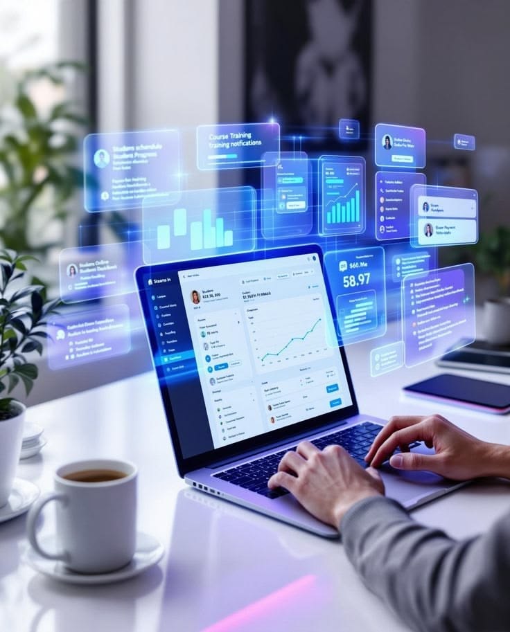 Laptop displaying a website dashboard